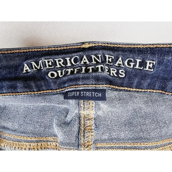 American Eagle Outfitters Size 2 Long Super Stretch Skinny Blue Denim Logo Jeans - Picture 6 of 13